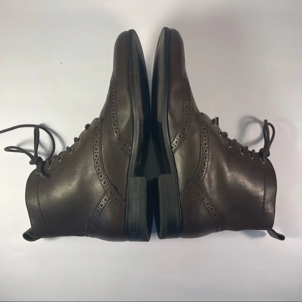 Banana Republic Brown Leather Oxford Lace-Up Ankle Boots Block Heel Women's